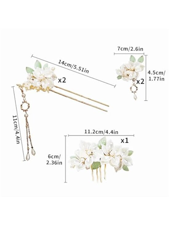 5pcs Camellia Flower Tassels Hair Pins Vintage Chinese Hanfu Bridal Accessories